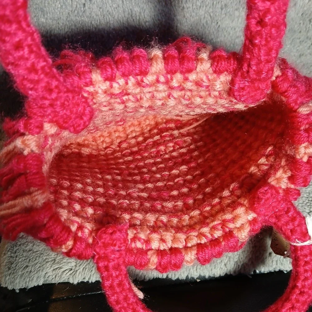 Natural Life Baby Pink Bright Pink Crochet Yarn Purse Hand Bag NWT!
